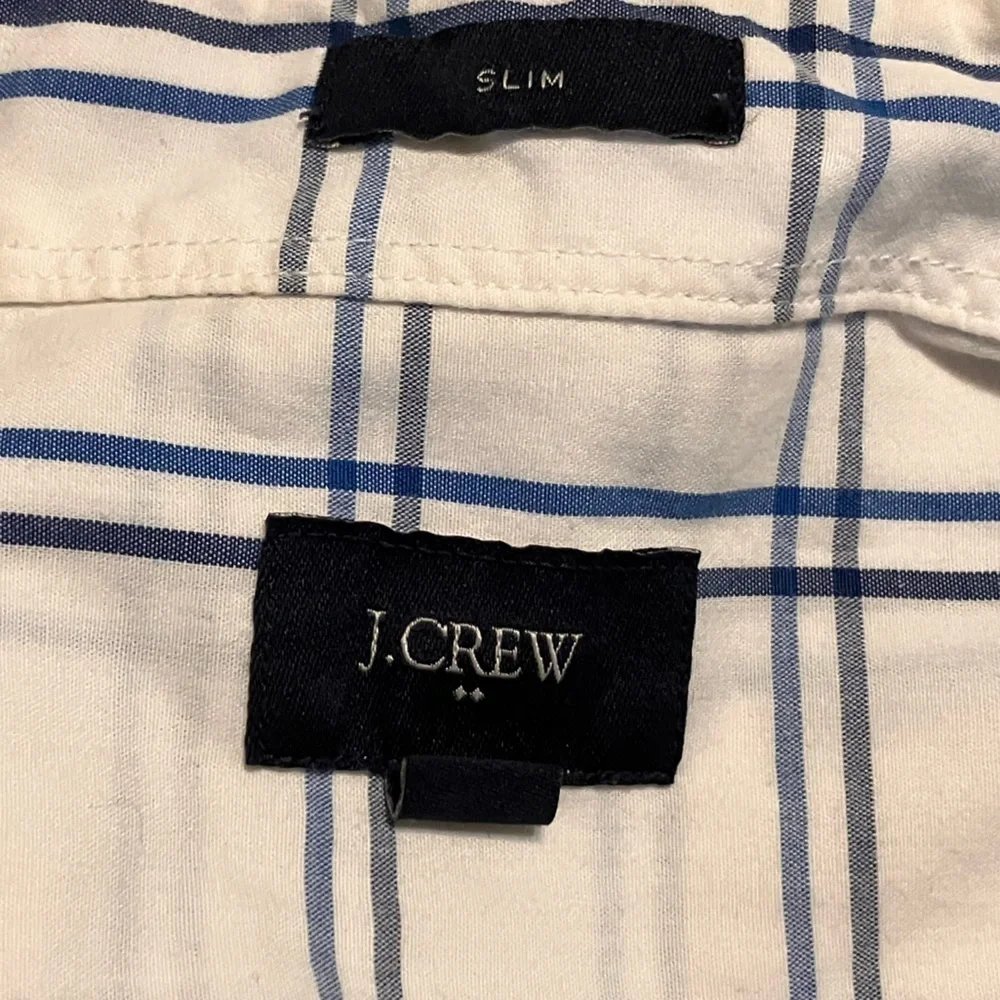 J. Crew Slim White Blue Plaid Long Sleeved Cotton Button Down‎ Shirt L Preppy